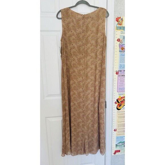 NWT Cynthia Howie Maggi Boutique Maxi Sheath Silk Dress Size 14 Tan Pink - Picture 10 of 12